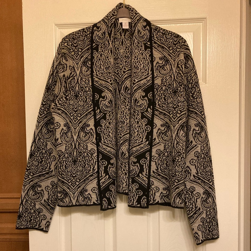 Black & Tan Knit Shrug with Metallic Gold Accents